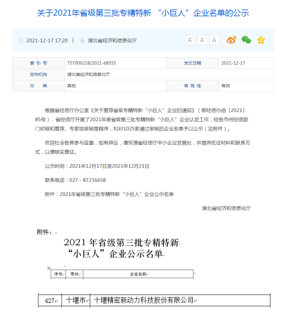 喜訊！公司獲得省級專精特新“小巨人”企業(yè)榮譽稱號